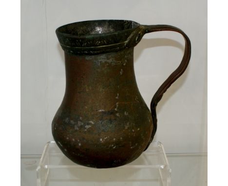 Stunning Metal 17th / 18th century drinking tankard with hand made nails securing the handle, appears to be copper, 16.5cm ta