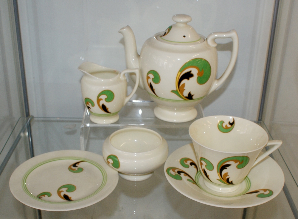 Rare Royal Doulton Art Deco H/P Tea set for one, Pattern Lynn D5204