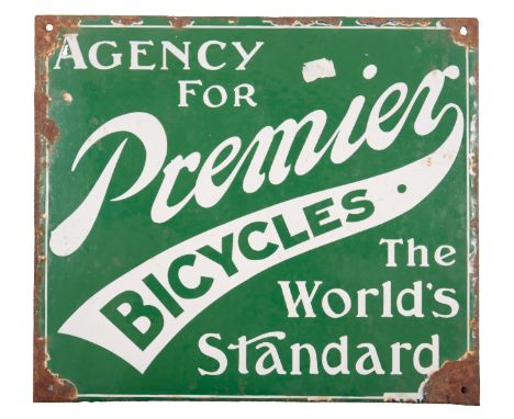 A DOUBLE-SIDED ENAMEL ADVERTISING SIGN FOR PREMIER BICYCLES 20th century, 36cm x 41cm