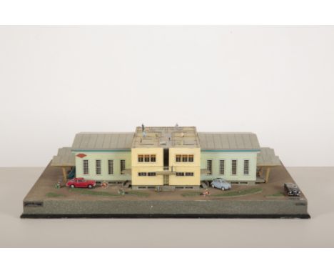 V. TOFFOLI E FIGLI: A 1/90 SCALE PAINTED WOOD MODEL OF ISTITUTO TECNICO CAMERINOdetailed with figures and Italian vehicles, o