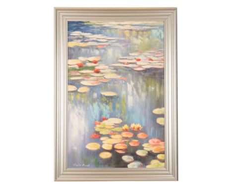 STYLE OF CLAUDE MONET (1840-1926), Water Lilliesa pair of oil paintings, each 91cm x 60cm, in silvered frames (2)