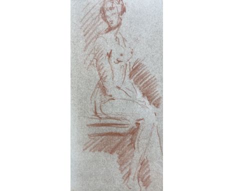 Circle of John Duncan Fergusson (Scottish 1874-1961): Seated Female Nude, sanguine chalk on paper unsigned 18.5cm x 9.5cm 