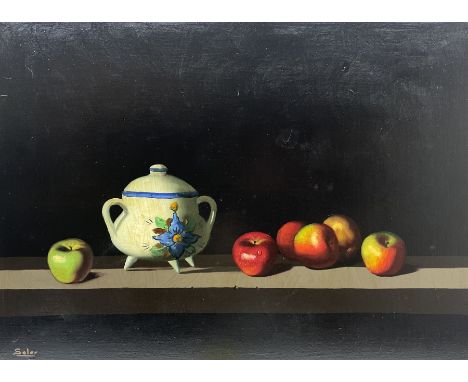 Ramon Soler Liro (Spanish 1897-1968): Still Life of Apples and Pot, oil on canvas signed 58cm x 78cm 