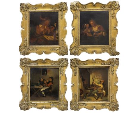 Dutch School (Late 19th Century): Interior Scenes, including a Girl Candling Eggs, Gentleman Lighting a Pipe and two others, 