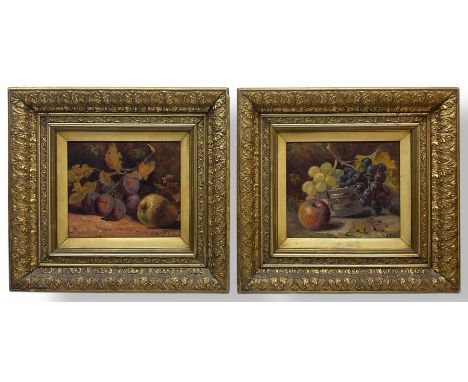 JEM (British 19th Century) after Oliver Clare (British 1853-1927): Still Life of Fruit, pair oils on canvas signed with initi