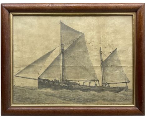 Edward J Frost (British 19th Century): Portrait of 'Lowestoft' Trawler LT942, pencil sketch signed titled and dated 35.5cm x 