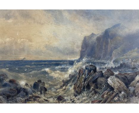 HFH (British 19th Century): Seascape and Rocks, watercolour signed with initials and dated 1871, 47cm x 69cm 