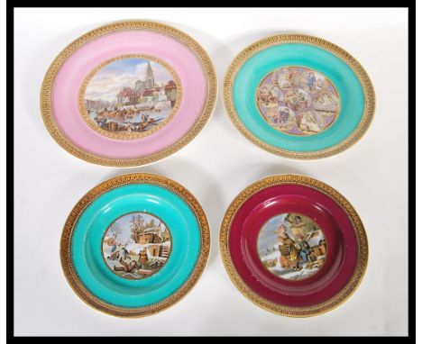 A group of four 19th Century Victorian F&amp;R Pratt &amp; Co Fenton prattware ceramic plates decorated in powder colours wit