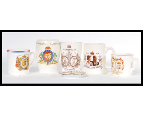 A collection of early 20th century Art Deco ceramic commemorative wears to include a 1911 beaker for the coronation of King G