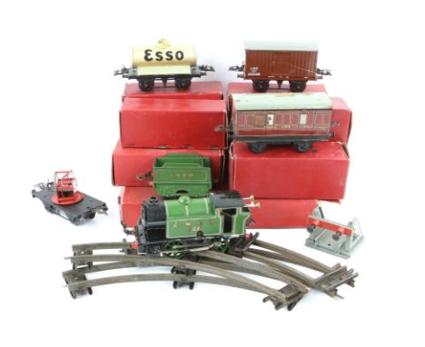 Hornby - a large collection of Hornby locomotives, carriages, wagons and track, mostly in boxes, including O Gauge No. 101 cl