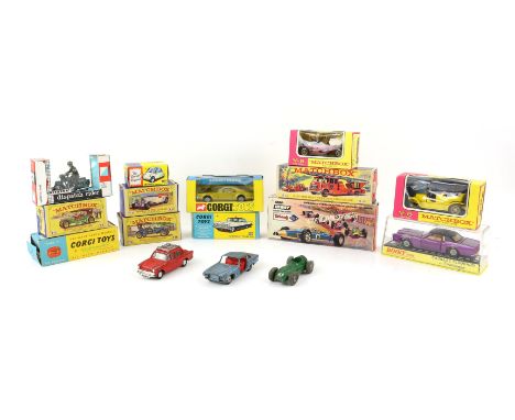 Large collection of 40 + die-cast toys and models including Dinky and Corgi, Corgi Chevrolet Police Car 481, Corgi Oldsmobile