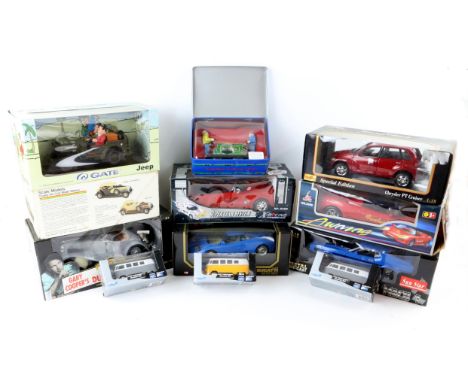 12 boxed model racing and sports cars including Burago 1:18 Bugatti EB110 (1991), Maisto 1:18 Special Edition Chrysler PT Cru