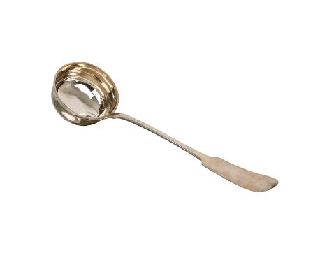 DEUTSCHLAND "Suppenkelle im Spatenmuster" 19.Jh. 13 Lot Silber, Gewicht 215 g., L: ca. 33 cm. Altersspuren.| GERMANY "Soup la