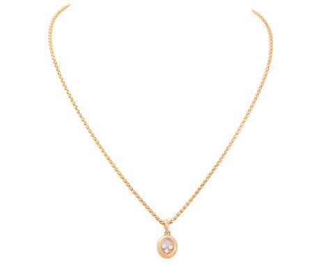 CHOPARD Collier mit Anhänger "Happy Diamonds", 3 bewegliche Brillanten zus. ca. 0,17 ct, gute Farbe und Reinheit, ovaler Anhä