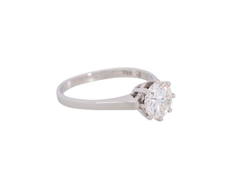 Ring mit Brillantsolitär von ca. 1,3 ct, ca. LGW (J)/VVS, WBW: ca. 8.500 €, WG 18K, 3,6 gr, RW: 56, 2. Hälfte 20. Jh., leicht