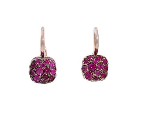 POMELLATO Ohrringe "Nudo" mit pinkfarbenen Saphiren, WBW: ca. 5.000 €, RG/WG 18K, 10 g, L: 1,7 cm, 21. Jh., sehr guter Erhalt