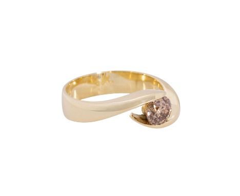 Solitärring mit Brillant von ca. 1 ct (punziert), LIGHT BROWN/SI3, GG 14K, 7 g, RW: 62, 21. Jh., leichte Tragespuren.| Solita