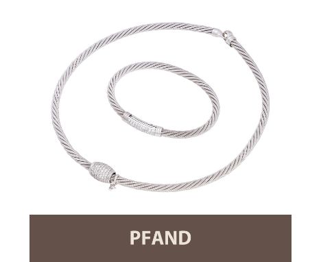 PFANDAUKTION - WELLENDORFF "Prinzesse" Collier und Armband, WG 18 K, Brillantbesatz. (Ronde nicht orginal) Mit Etui. (750 130
