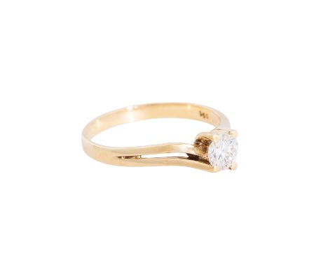 Solitärring mit Brillant von ca. 0,51 ct, punziert, ca. WEISS (H)/VVS, WBW ca. 3.000 €, GG 14K, 2,7 g, RW: 56, Ende 20. Jh., 