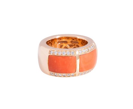 ZAPPE Ring mit Koralleinlagen und Brillanten zus. ca. 0,54 ct (punziert), gute Farbe und Reinheit, RSG 18K, 20,1 g, RW: 50, B