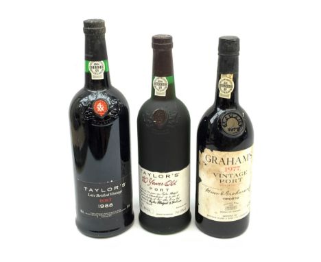 Graham's 1977 vintage port, bottled 1979,  75cl,  unknown proof, Taylor's late bottled vintage port 1988, 100cl, 20%vol and T