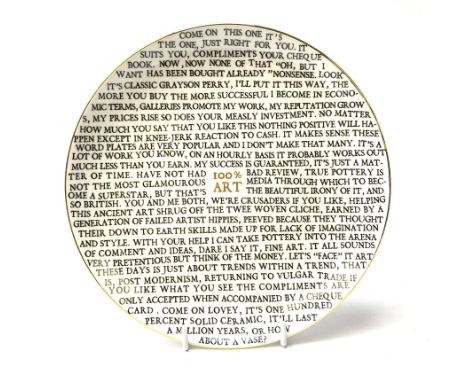 Grayson Perry RA (b.1960) 100% Art plate, 2020 fine china plate, with artist's seal printed to the base, produced for the Hol