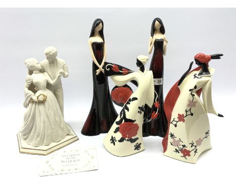 Franklin Mint bisque porcelain figure group 'To Have and To Hold' by Ronald Van Ruyckevelt, with certificate, H31cm together 
