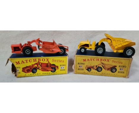 "Matchbox" Series by Lesney Kingsize K-7 Curtis  Wright Rear Dumper &amp; Kingsize  K-6 Allis-Chalmers Earth Scraper, in boxe