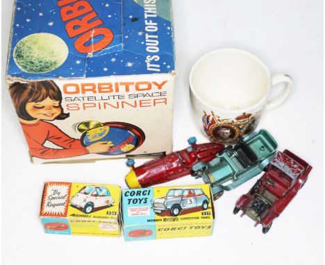 Assorted toys comprising a Corgi 233 Heinkek-I Economy Car and a Corgi 227 Morris Mini-Cooper Competition Model etc.  