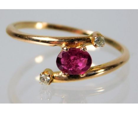 An art deco period diamond and ruby ring tests as 14ct rose gold 1.5g size L