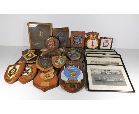 Thirteen plaques (Triumph,Scotian, London) five framed photographs of ships ref Captain R S Forrest RN