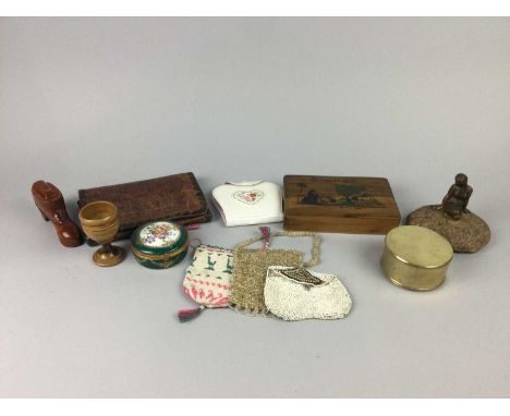 DESK WEIGHT MODELLED AS THE LITTLE MERMAID OF COPENHAGEN,along with other items including a Jerusalem olive wood box, egg cup