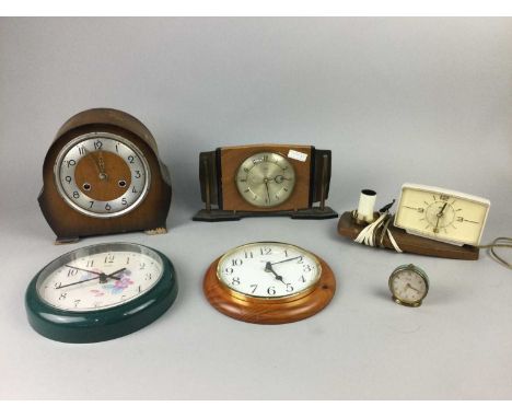 MAHOGANY MANTEL CLOCK,along with other clocks including alarm, wall and other examples