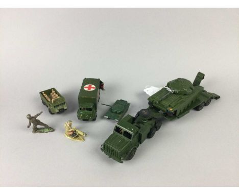 COLLECTION OF DINKY AND OTHER MODEL ARMY VEHICLES,including a tank trasporter and centurian tank, armoured command vehicle, a