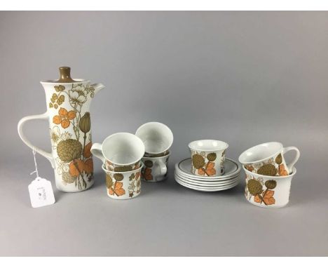 SUSIE COOPER 'MEADOW SWEET' PART DINNER SERVICE,comprising five twin handled soup bowls, seven saucers, six side plates, six 
