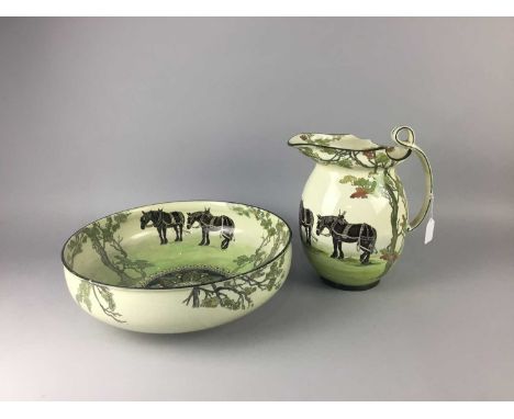 VICTORIAN ROYAL DOULTON WASH BASIN AND EWERCondition report: Jug damaged to rim, bowl with small chip to rim; crazed, some gl