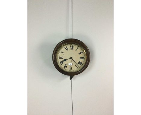 EARLY 20TH CENTURY OAK DROP DIAL WALL CLOCK,with stained beech case, eleven inch dial, and fusee movement, 39cm diameter