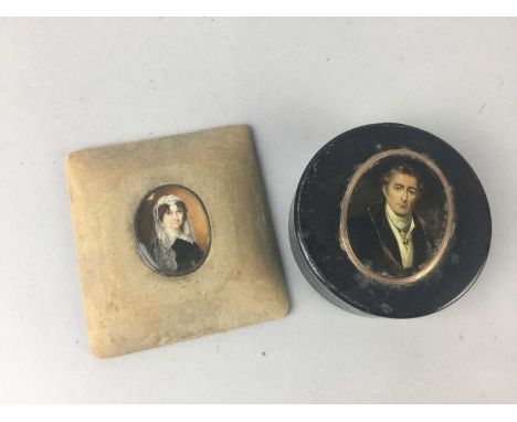 LACQUERED BOX,with portrait panel, along with a framed portait miniature (2)Condition report: Additional images available