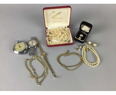 COLLECTION OF COSTUME JEWELLERY AND WATCHES,including neckchains, a gent's Tissot stainless steel wrist watch and a pocket wa