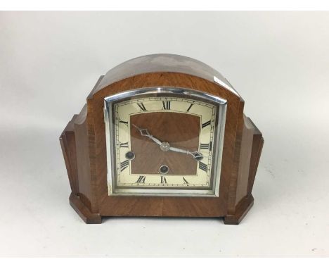ART DECO WALNUT CASED MANTEL CLOCK,the French eight day movement with chime function, 33cm wide