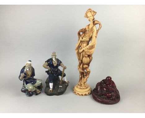 CHINESE CERAMIC FIGURE OF A FISHERMAN,along with other various figures