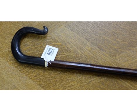 Walking Stick, Hazel wood with Black Buffalo Crook handle