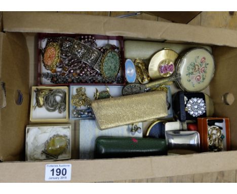 A collection of ladies vintage costume jewellery including compacts, mirrors, brooches etc