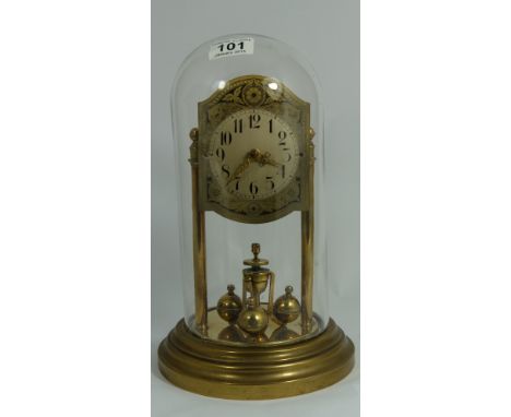 1930s Brass 400 day mantle clock under glass dome, height 34cm (needs some repair to movement)