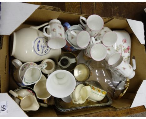 A collection of Pottery & glassware including bone china cups, jugs etc