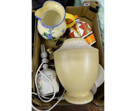 A collection of pottery to include Wedgwood Peter Rabbit lamp base, large vase, 