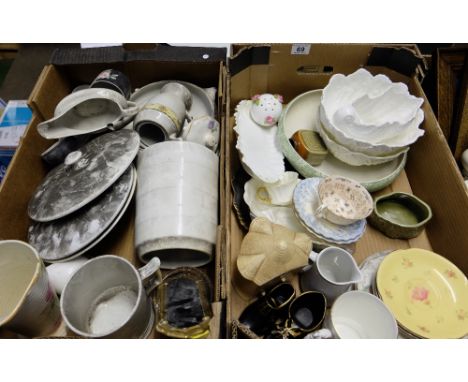 A collection of various pottery to include Coalport white Cabbage Ware, plates, cups and saucers etc ( 2 trays)