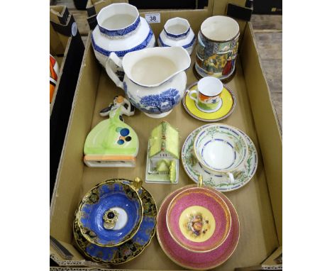 A collection of pottery to include Blue & White vases, quality Royal Doulton & Aynsley cups & saucers, Beswick Tankard, Art D