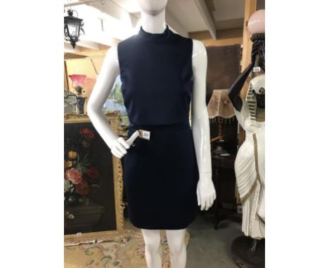 Andrew Hepburn style pencil dress, Navy polyester, fully lined. Labelled 'Handle with love, Monya' Size 10. A Louche Designer