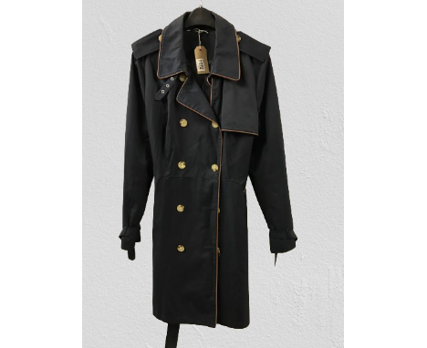 Ralph Lauren Navy trench coat with brown leather trim, size 12-14